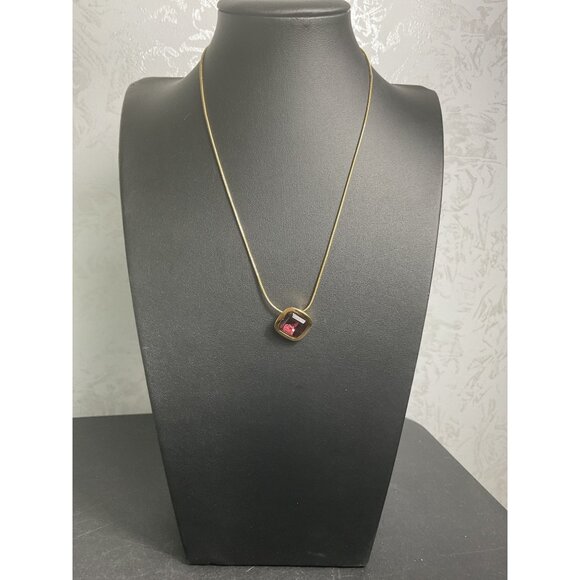 Gold Snake Chain Necklace With Square Purple Gemstone Pendant - Picture 1 of 6